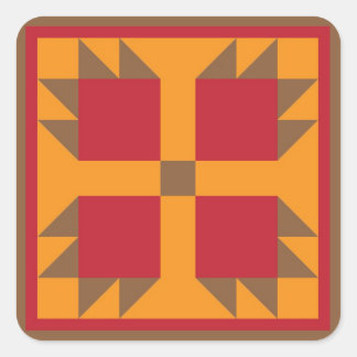 Bear Paw Quilt Block (brown, red, orange) Square Sticker