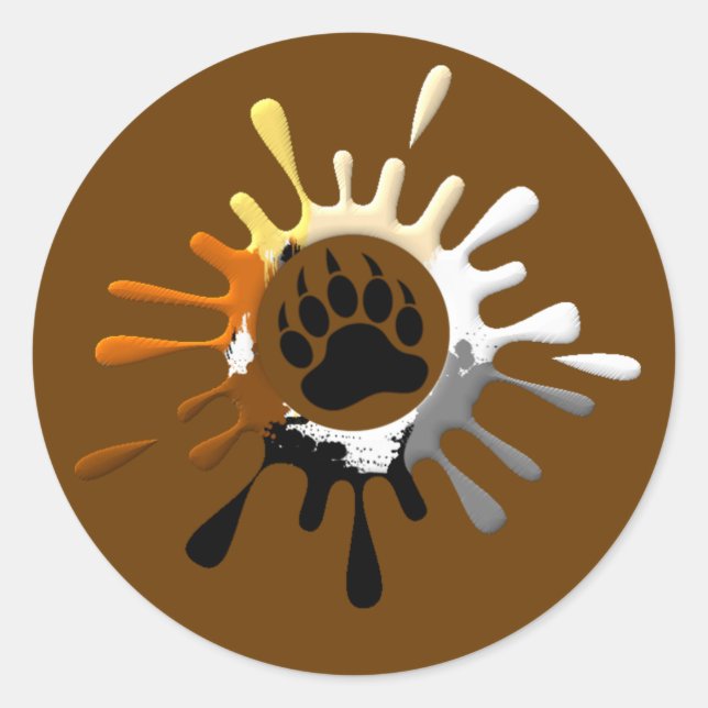 Bear Paw Splash Bear Pride Colours Classic Round Sticker (Front)