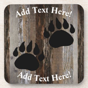 Bear Paws Vintage Wood  Rustic Wood Coaster