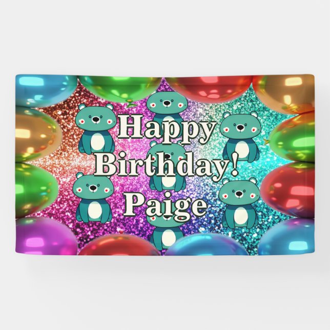Bear Personalised character birthday banner (Horizontal)