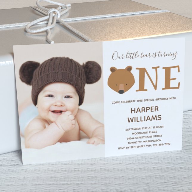 Bear Photo Animal First Birthday Invitation (Creator Uploaded)