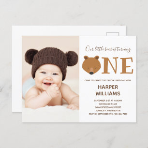 Bear Photo Animal First Birthday Invitation Postcard