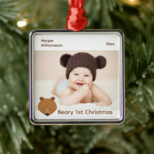 Bear Photo Baby First Christmas Metal Tree Decoration
