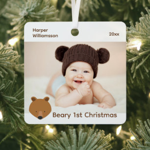Bear Photo Baby First Christmas Metal Tree Decoration