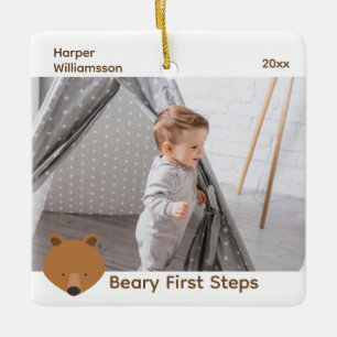 Bear Photo Baby First Steps Christmas Ceramic Ornament