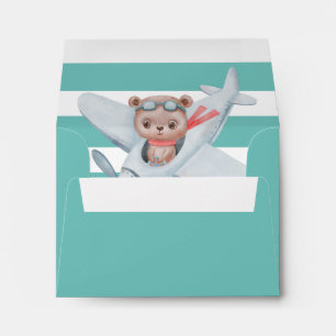 Bear Pilot Aeroplane Watercolor Baby Shower Envelope