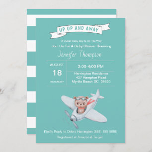 Bear Pilot and Aeroplane Baby Shower Invitation