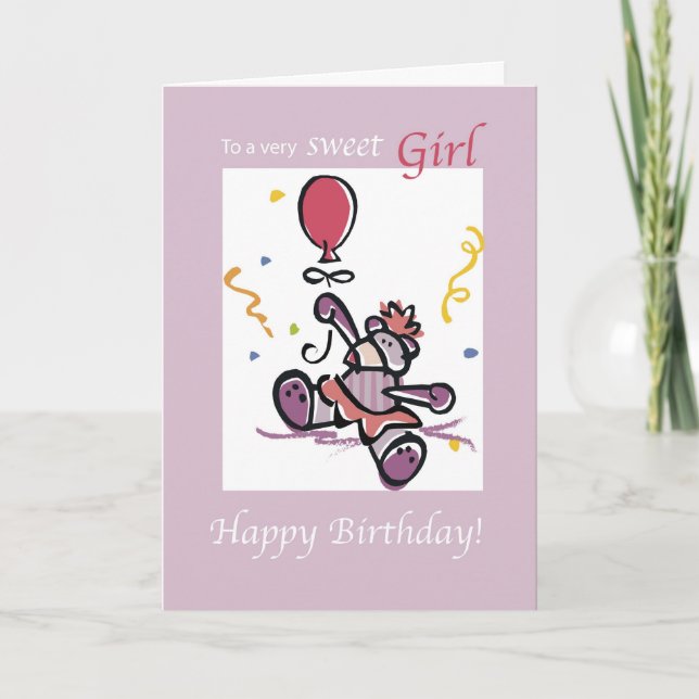 Bear Pink Balloon Birthday Card (Front)