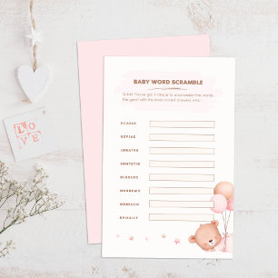 Bear & Pink Balloons Baby Shower Word Scramble