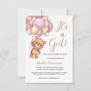 Bear Pink Balloons Girl's Baby Shower