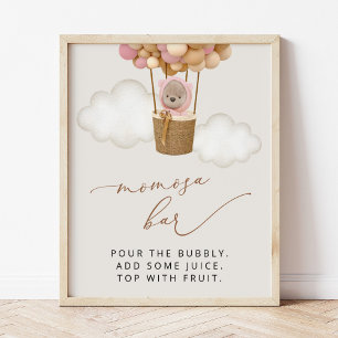 Bear, Pink Balloons, Hot Air Balloon, Momosa Bar Poster
