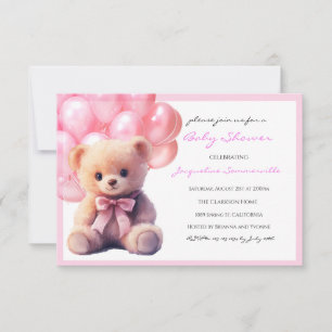 Bear Pink Bow Baby Shower It's a Girl