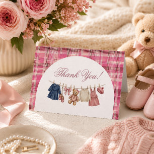 Bear Pink Clothesline Baby Shower Book Request Thank You Card