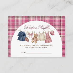 Bear Pink Clothesline Baby Shower Diaper Raffle Enclosure Card