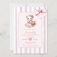 Bear Pink Cute Ribbon First Birthday