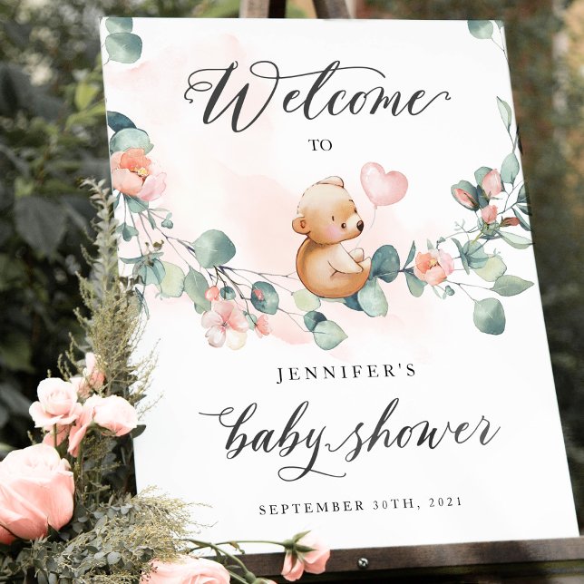 Bear Pink Girl Baby Shower Welcome Sign (Creator Uploaded)