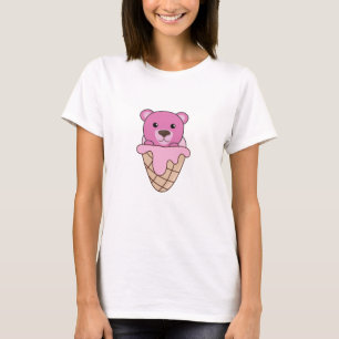 Bear Pink Ice Cream Waffle Cute Animals For Kids T-Shirt