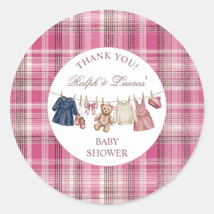 Bear Pink Preppy Luxury Baby Shower Thank You Classic Round Sticker