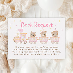 Bear Pink Train Baby Shower Book Request Enclosure Card