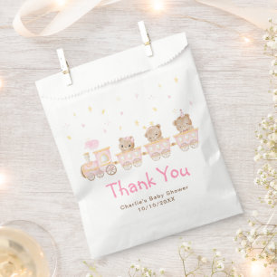 Bear Pink Train Baby Shower Thank You Favour Bags