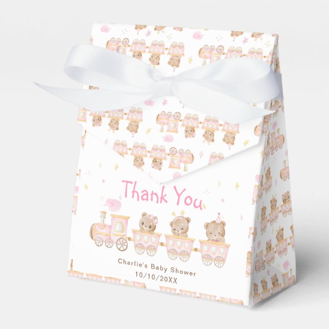 Bear Pink Train Baby Shower Thank You Favour Box (Front Side)