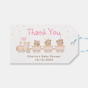 Bear Pink Train Baby Shower Thank You Gift Tags
