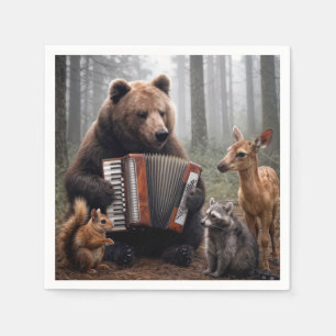 Bear Playing Accordion for Forest Friends Napkin