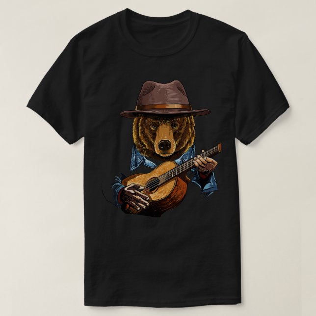 Bear Playing Acoustic Guitar Animal Bear Lover Gui T-Shirt (Design Front)