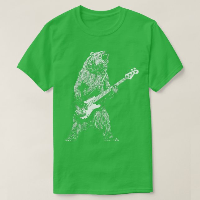 Bear Playing Bass Guitar  for Men Animal Playing G T-Shirt (Design Front)