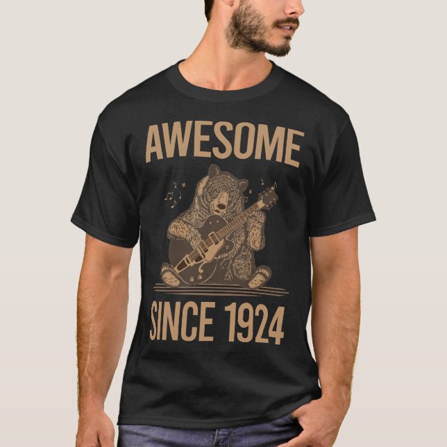 Bear Playing Guitar - Awesome Since 1924 T-Shirt (Front)