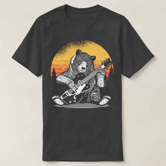 Bear Playing Guitar Grizzly Bear 1  T-Shirt (Design Front)