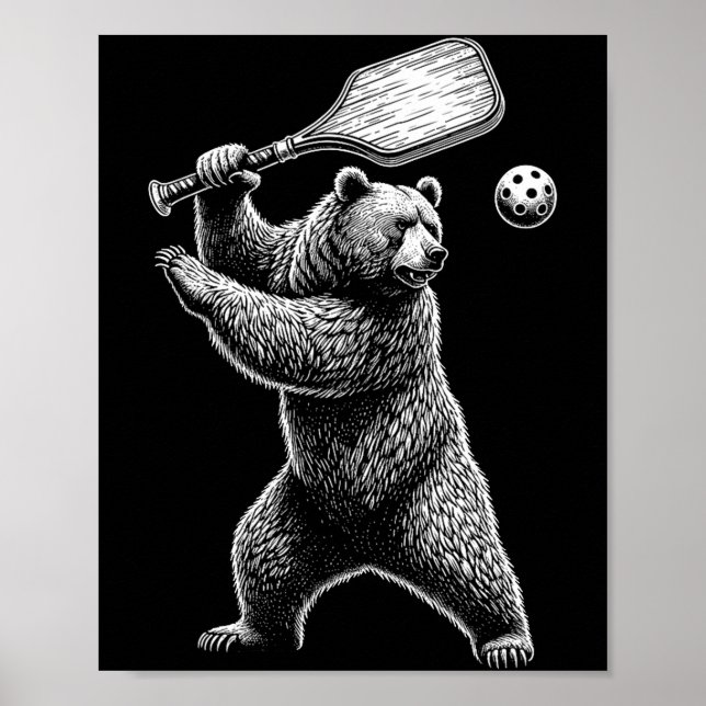 Bear playing pickleball for pickle ball player poster (Front)