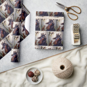Bear Playing the Cello In a Misty Forest Wrapping Paper