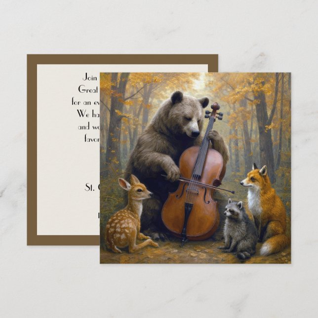 Bear Playing the Cello in Autumn Woods (Front/Back)