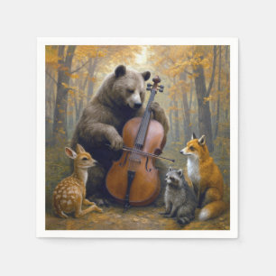 Bear Playing the Cello in Autumn Woods Napkin