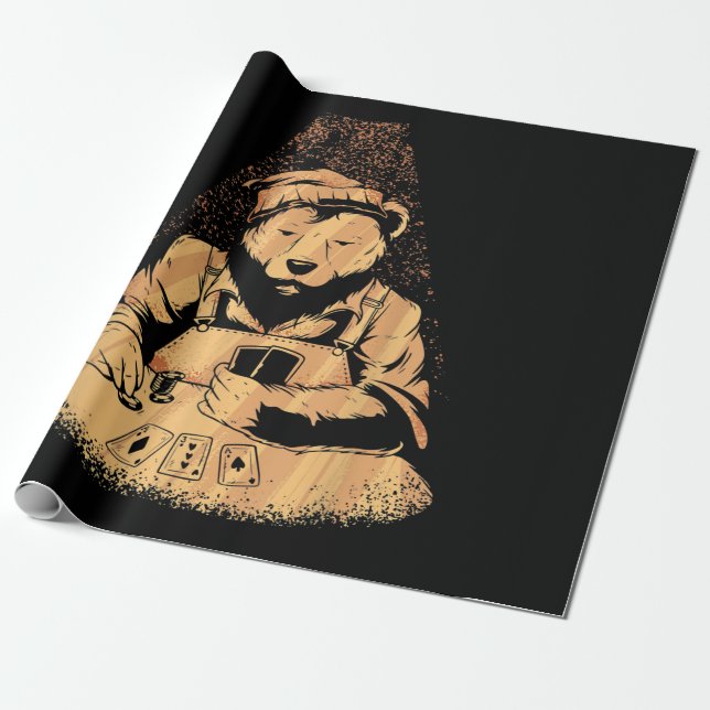 Bear Poker Player Playing Cards Lucky Gambler Wrapping Paper (Unrolled)