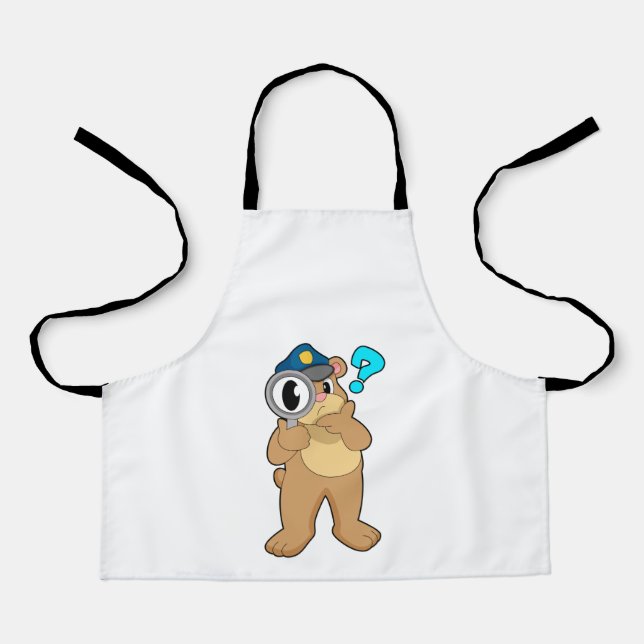 Bear Police officer Magnifying glass Apron (Front)