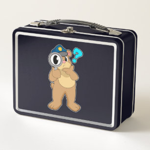 Bear Police officer Magnifying glass Metal Lunch Box