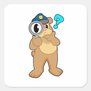 Bear Police officer Magnifying glass Square Sticker