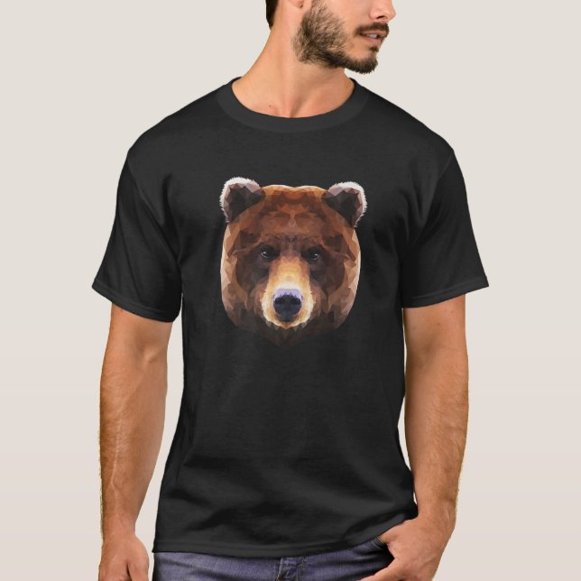 Bear Polygon Geometric Wildlife Brown Bear Grizzly T-Shirt (Front)