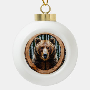 🐻 Bear Portrait Holiday Rustic Christmas Decor 🎄 Ceramic Ball Christmas Ornament