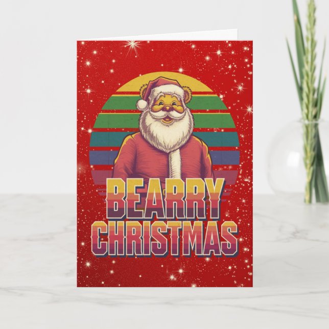 Bear pride Christmas cute fun Santa Bear Holiday Card (Front)