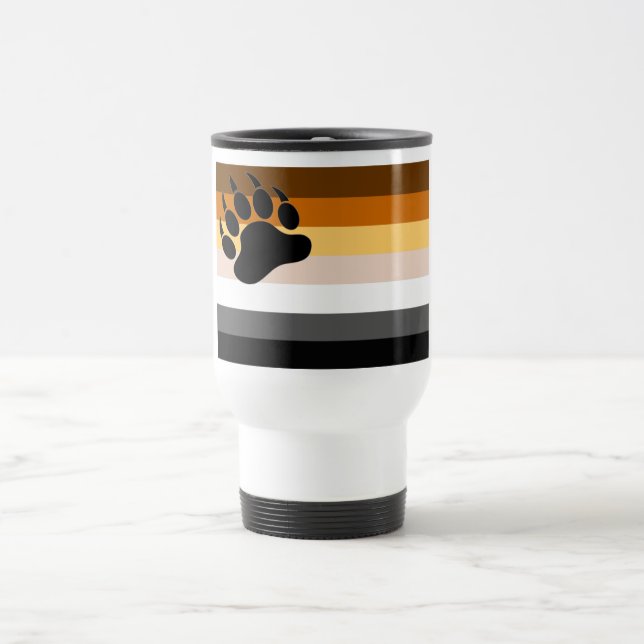 Bear Pride Colours Flag Black Paw Travel Mug (Center)