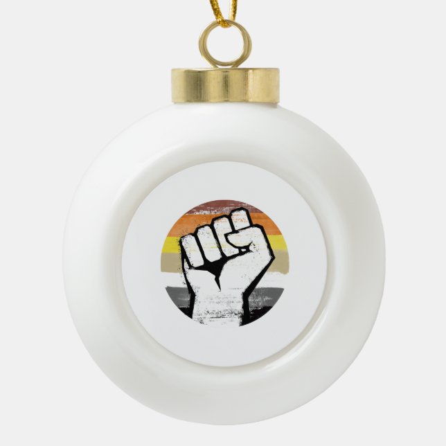 Bear Pride Fist Circle Print Ceramic Ball Christmas Ornament (Front)