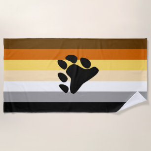 Bear Pride Flag with Paw Beach Towel