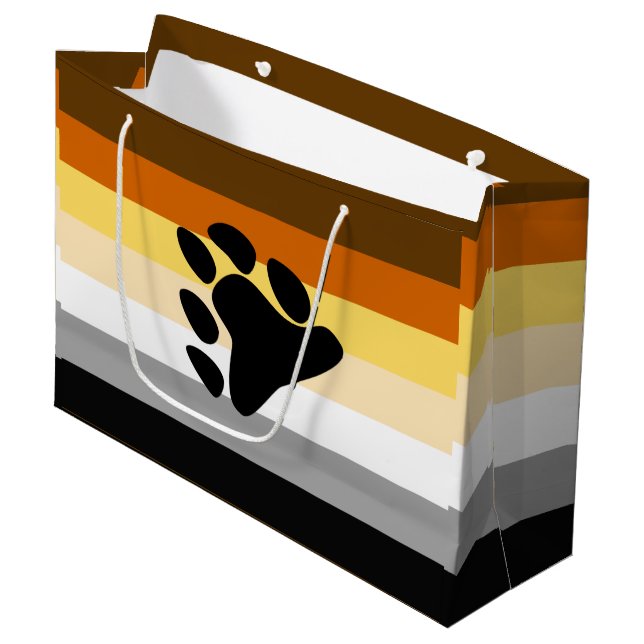 Bear Pride Flag with Paw Large Gift Bag (Front Angled)