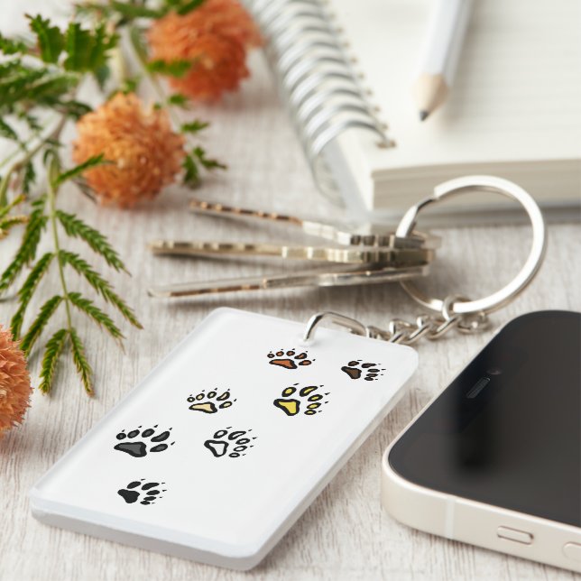 Bear Pride - Gay Bear Flag Coloured Paw Prints  Key Ring (Front Right)