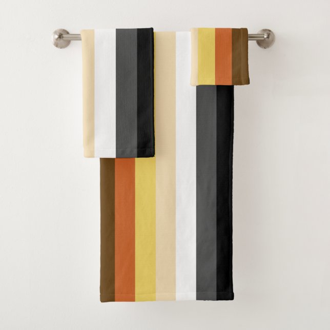 Bear Pride, Neutral Gradient Stripes, LGBTQ Pride Bath Towel Set (Insitu)