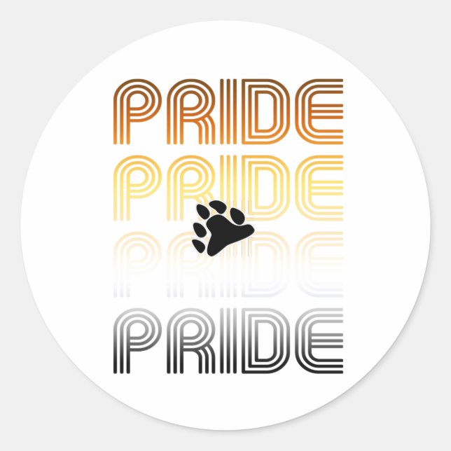 Bear Pride Paw Retro Pattern Design Letters Classic Round Sticker (Front)