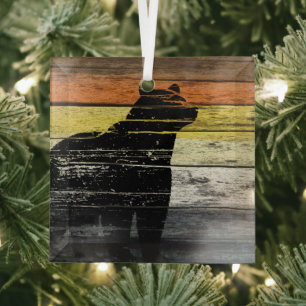 Bear Pride Wood Art Glass Tree Decoration
